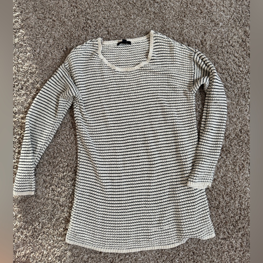 Ellos Cream and Black Striped Knit Sweater